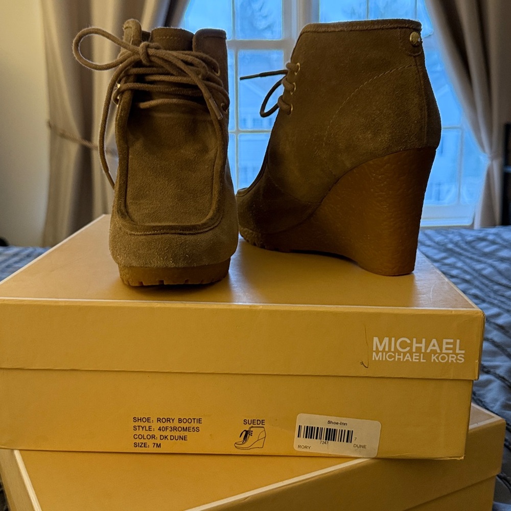 Michael Michael Kors Suede Wedge Ankle Booties in Brown - Picture 3 of 3